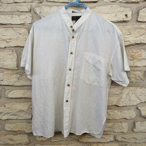 Robert Stock White Casual Button Down Shirt Linen Blend Short sleeve